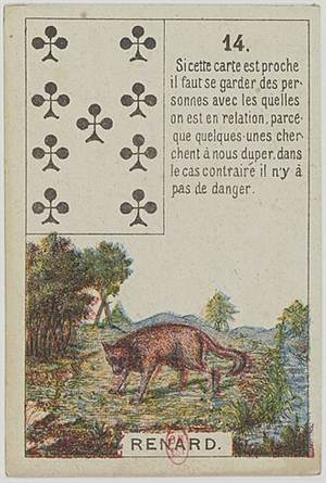 Lenormand Karte 14 Fuchs, alte französische Karte um 1900